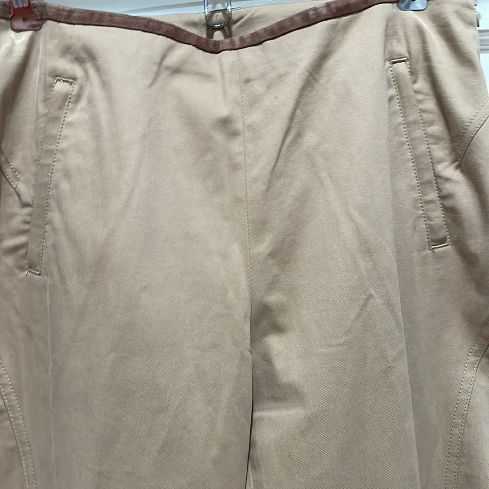 Faconnable Cotton Lycra Leather Tan Pants Sz 6 Beautifully Tailored